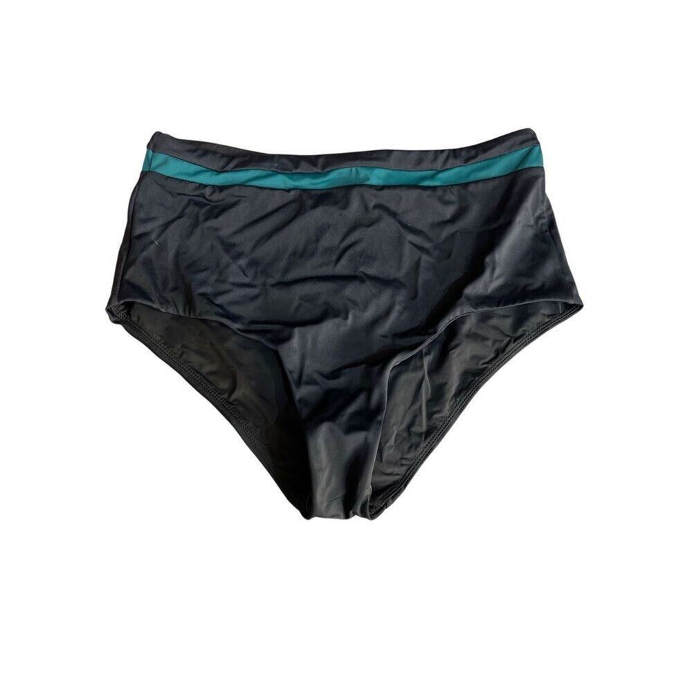 Andie Swimwear Womens Size Medium Black Green Bikini Bottom High Waisted NWOT